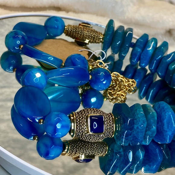 Beautiful EUC Barse Dragons Vein Beaded Necklace with Kyanite/Gold Cabochons - Picture 10 of 17